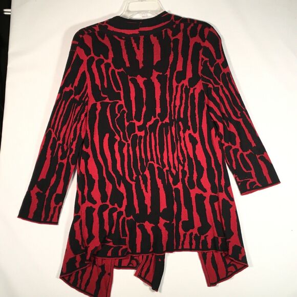 Variations Womens Size Medium Open Front Red Black Light Knit Cardigan Sweater - Picture 14 of 14